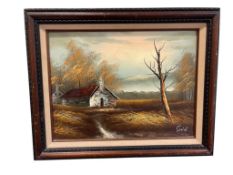 ORIGINAL OIL ON CANVAS OF COUNTRYSIDE HOME LANDSCAPE FEATURING FALL COLORS AND SIGNED PATRICK