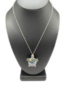 STERLING SILVER ABALAONE SHELL INLAY TURTLE PENDANT ON STERLING SILVER NECKLACE
