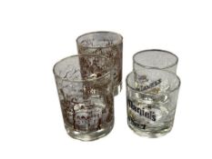 D.H. HOLMES ILLUSTRATED ROCKS GLASSES AND JACK DANIELS OLD NO. 7 ROCKS GLASSES