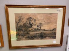 BENJAMIN WILLIAMS LEADER BRITISH LANDSCAPE ARTIST HAND COLORED ETCHING A GLEAM BEFORE THE STORM