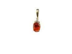 10K YELLOW GOLD ORANGE SAPPHIRE PADPARADASCHA AND DIAMOND PENDANT