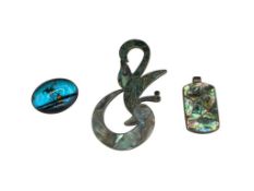 THREE VINTAGE OCEAN THEMED JEWELRY PIECES INCLUDING HOFFMAN BROOCH AND ABALONE INLAID DESIGNS