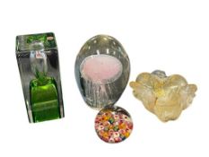 HAND BLOWN STUDIO ART GLASS JELLY FISH AND MILLEFIORI PAPERWEIGHT, KROSNO VASE, AND PINCHED RIM D...