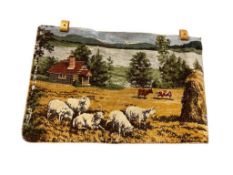 VINTAGE VELVET GRAZING SHEEP SHEPHERD TAPESTRY
