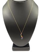 10K YELLOW GOLD MULTI-COLOR LAB SAPPHIRES GRADUATED PENDANT NECKLACE