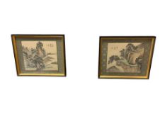 TWHO CHINESE XIEYI STYLE INK WASH LANDSCAPE PAINTINGS ON SILK