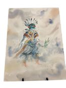 PAUL KUO TAIWANESE ARTIST ORIGINAL WATERCOLOR ON PAPER HOPI KACHINA DANCER