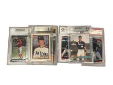 SIX GRADED MLB BASEBALL SPORT CARDS ALEX RODRIGUEZ, JEFF BAGWELL, TRAVIS DAWKINS, BRYCE HARPER