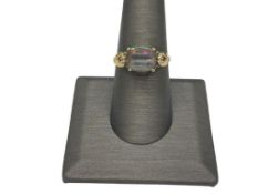 14K YELLOW GOLD MYSTIC TOPAZ AND DIAMOND FASHION RING