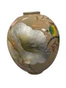 LARGE BIF BODY CERAMIC VASE HAND PAINTED WITH DECOUPAGE FLORAL DESIGN