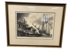 ALAN JAY GAINES ETCHING TITLED WILLIAM L. WHITE SCHOONER FOUR-MAST SHIP DATED 1975