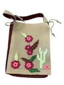 WOOL FELT ARTISAN MADE SHOULDER BAG WITH APPLIED FLORAL AND CACTUS MOTIF