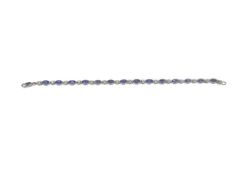 STERLING SILVER MARQUISE CUT BLUE GLASS AND CZ TENNIS BRACELET