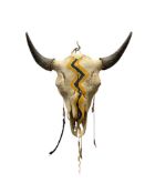 VINTAGE NATIVE AMERICAN STYLE DECORATED STEER SKULL WITH FEATHERS AND BEAD WORK