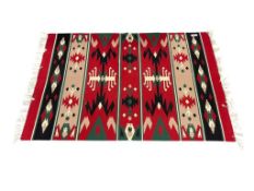 VINTAGE HAND WOVEN TURKISH KILM WOOL AREA RUG, GEOMETRIC DESIGN