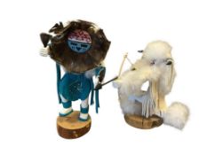 HOPI NATIVE AMERICAN KACHINA DOLLS BUFFALO AND SUN FACE SIGNED BY THE ARTISTS