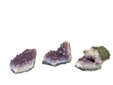 THREE PIECES OF PURPLE AMETHYST QUARTZ CRYSTAL CLUSTER GEOLOGICAL SPECIMENS