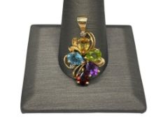 10K YELLOW GOLD SEMI-PRECIOUS GEMSTONE AND DIAMOND FIGURAL FLOWER PENDANT