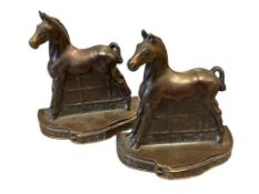 1947 CHAMPION PRODUCTS INC. BRONZE TONE COPPER EQUESTRIAN HORSE BOOKENDS