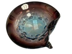 HAND BLOWN STUDIO ART GLASS AMETHYST AND BLUE TINTED CENTERPIECE BOWL
