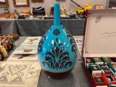 EXTRA LARGE CERAMIC DECORATIVE BULB VASE, TEAL AND BROWN