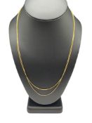 TWO ITALIAN 14K YELLOW GOLD BOX CHAIN NECKLACES INCLUDING ONE WITH SLIDE CLASP TO ADJUST LENGTH