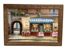 LATE 20TH CENTURY LARGE SIGNED, ORIGINAL OIL PAINTING OF A PARISIAN CAFE BY ARTHUR J