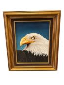 DAMON LOOMIS ORIGINAL OIL ON CANVAS EAGLE PORTRAIT DATED 1984