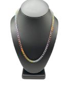 STERLING SILVER MULTI-COLOR SYNTHETIC STONE FASHION NECKLACE