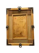VINTAGE CHINESE PYROGRAPHY WOODEN LANDSCAPE PANEL