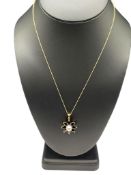 NEW WITH ORIGINAL TAGS 10K YELLOW GOLD BLACK ONYX AND PEARL FLOWER CLUSTER PENDANT NECKLACE