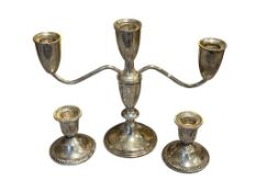 VINTAGE WEIGHTED STERLING SILVER CANDELABRA AND PAIR OF DUCJIN CREATIONS CANDLESTICK HOLDERS