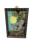 ASIAN ART REVERSE GLASS PAINTING PROMINENT MOTIF OF TWO CRANES
