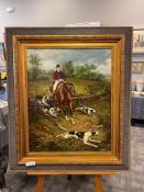 AXEL W. LARSEN BRITISH ARTIST HAND EMBELLISHED PRINT ON CANVAS CLASSIC HUNTERS AND HOUNDS ART