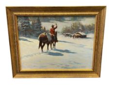 RONAD CROOKS GLENDALE CALIFORNIA ARTIST ORIGINAL OIL ON BOARD PAINTING TITLED BRINGING IN SUPPLIES