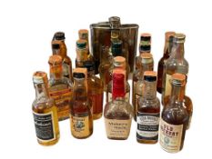 20 ANTIQUE / VINTAGE 1/10 PINT COLLECTIBLE WHISKEY / BOURBON LIQUOR BOTTLES AND FLASK
