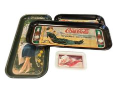 FOUR COCA-COLA ADVERTISEMENT METAL TRAYS