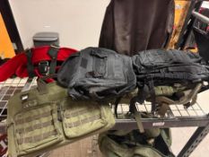 ASSORTED HIGHLAND TACTICAL GEAR BAGS, TWO DUFFEL STYLE, ONE LAPTOP STYLE, AND TWO BACKPACKS