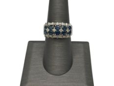 14K WHITE GOLD OVAL CUT BLUE SAPPHIRE AND DIAMOND FASHION RING