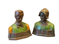 CIRCA 1920'S POMPEIAN BRONZE CO. YOUNG DUTCH BOY AND GIRL BOOKENDS NO. 140