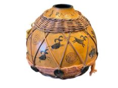 CHERYLN BENNNET RENO ARTIST PETROGLYPH GOURD WITH WEAVINGS