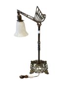 ANTIQUE ART DECO PERIOD BRIDGE TABLE LAMP WITH OCTAGONAL FOOTED BASE