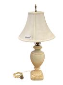 VINTAGE CARVED ALABASTER CLASSIC URN SHAPED TABLE LAMP WITH FABRIC SHADE