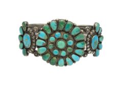 ANTIQUE OLD PAWN NAVAJO STERLING SILVER TURQUOISE CUFF BRACELET