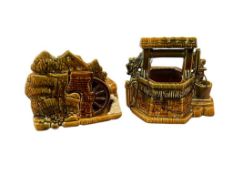 TWO VINTAGE MCCOY CERAMIC PLANTERS OL WISHING WELLS AND DOWN BY THE OLD MILL STREAM
