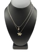 TWO STERLING SILVER CZ PENDANT NECKLACES INCLUDING A BUTTERFLY AND RECTANGULAR PENDANT
