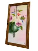 1997 ORIGINAL ACRYLIC ON CANVAS STILL LIFE PAINTING ON CANVAS OF A HANGING POT WITH FLOWERS