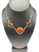 VINTAGE STERLING SILVER CARNELIAN AND MARCASITE NECKLACE