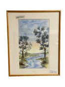 ORIGINAL WATERCOLOR OF TREES AND BIRDS SIGNED BY JOHN H