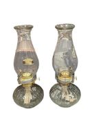 PAIR OF GOLDEN GLOBE GLASS OIL LAMPS WITH CHIMNEY